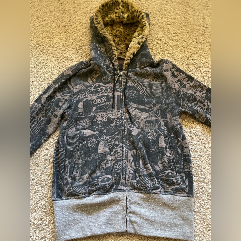 Women’s Obey Leopard Zip Up Hoodie Vintage